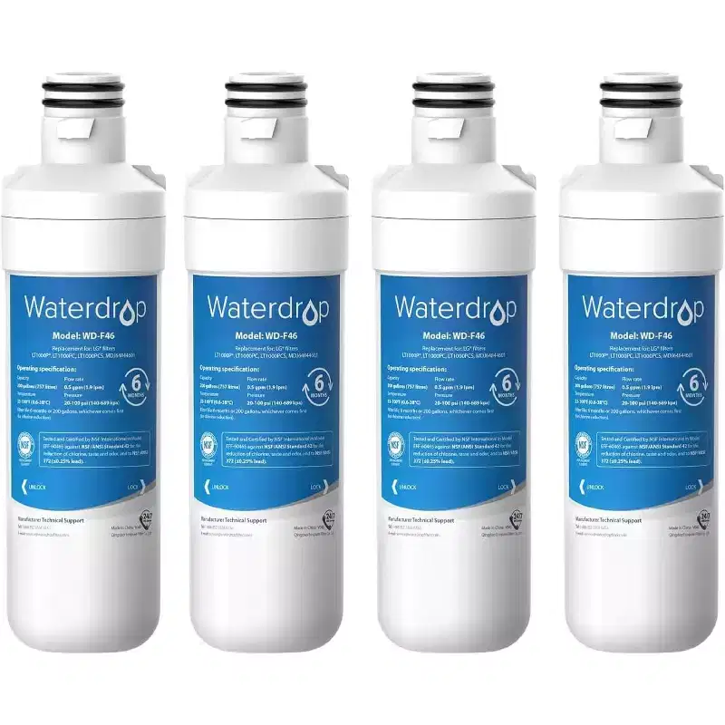 Waterdrop LT1000PC ADQ747935 MDJ64844601 Refrigerator Water Filter, Reduce chlorine,NSF certified , Replacement for LG LT1000P, Pack of 4
