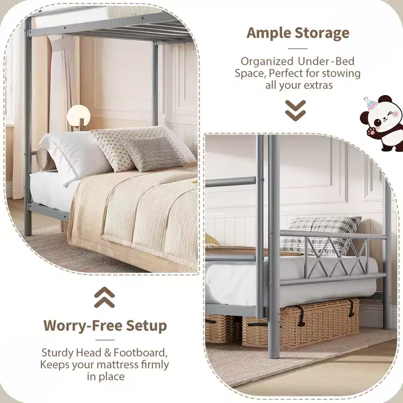 Bunk Bed Twin Over Twin with Extra High Guardrail, Heavy Duty Metal Frame & Sturdy Slats, No Box Spring Needed