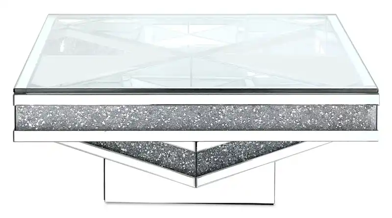 39 Glam Mirror & Glass Top Coffee Table - Silver Metal with Diamond Look Legs