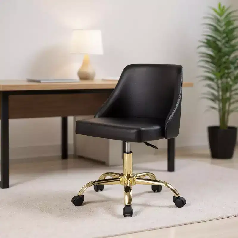 HomeRoots Black and Gold Faux Leather Adjustable Height Swivel Rolling Office Chair