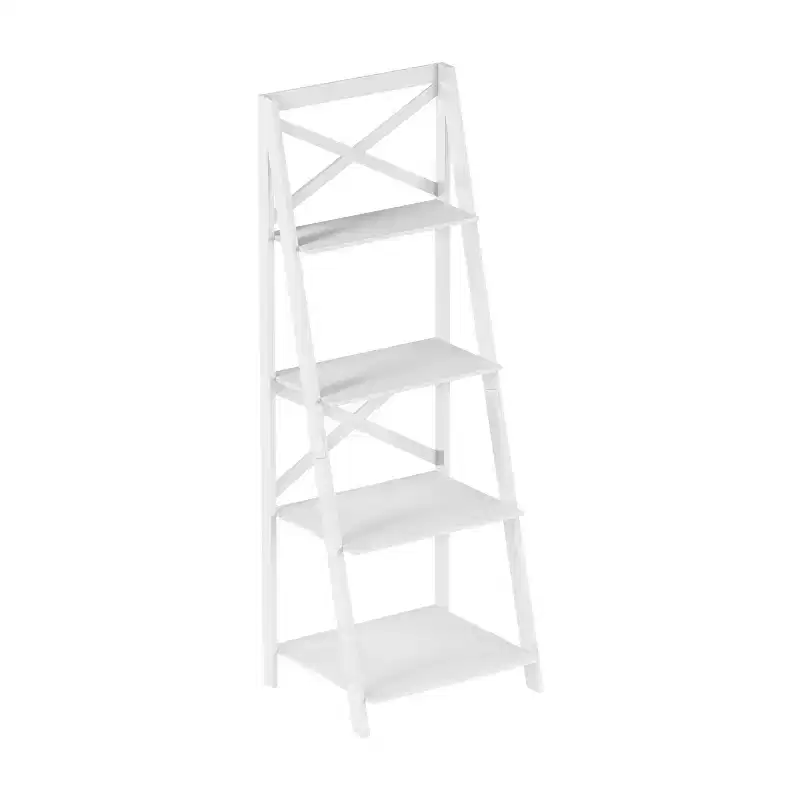 Lavish Home 4-Tier Ladder Bookshelf with X-Back Frame  Freestanding Bookcase, White
