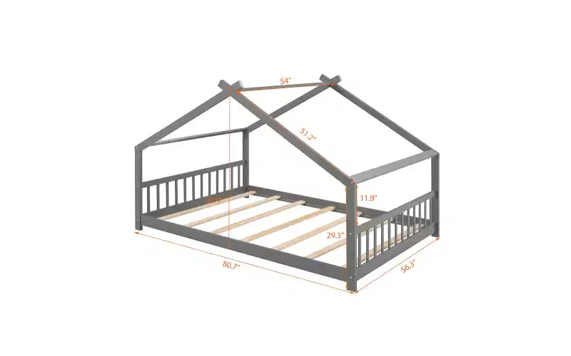 Bellemave Montessori Floor Bed Twin Size, Twin Floor Bed Frame with Headboard, Footboard, Gray