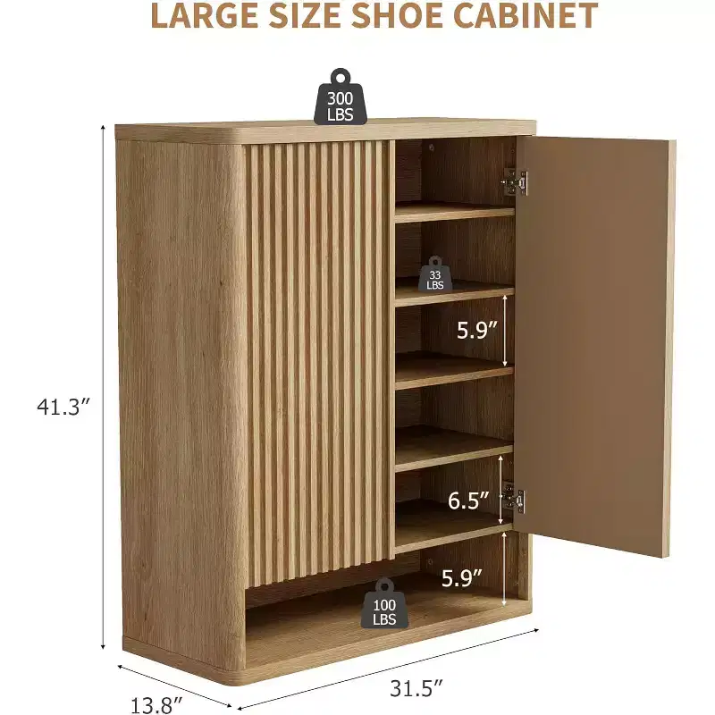 Modern Wooden Shoe Cabinet, Adjustable Shelves, Large Entryway Organizer, for Entryway, Living Room
