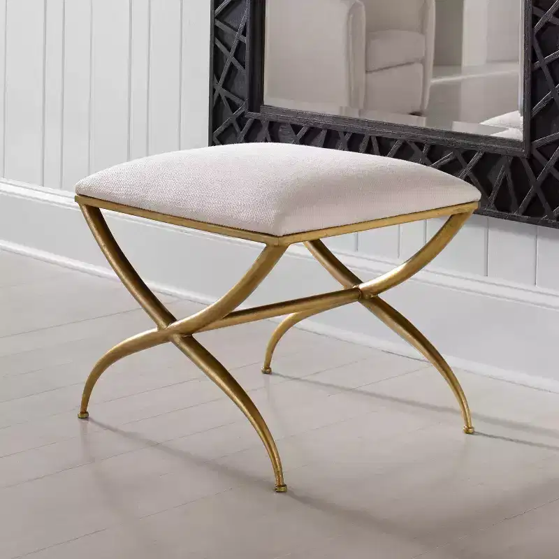 23 1/2 Wide White Fabric Small Bench