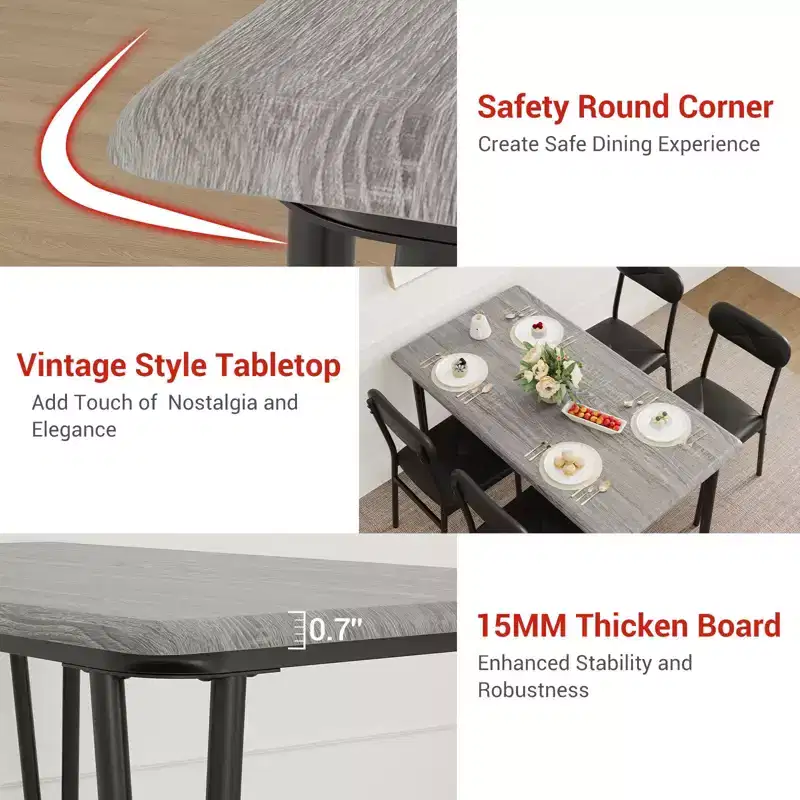 4 Piece Dining Table Set, with 4 Chairs for Small Space