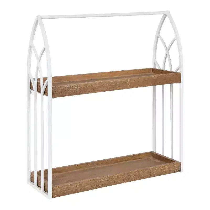 Kate and Laurel Castille Rectangle Wood Accent Shelf, 20x7x22, White and Rustic Brown