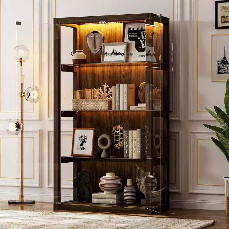 Glass Display Cabinet with LED Lights & Press-to-Open Doors – 63