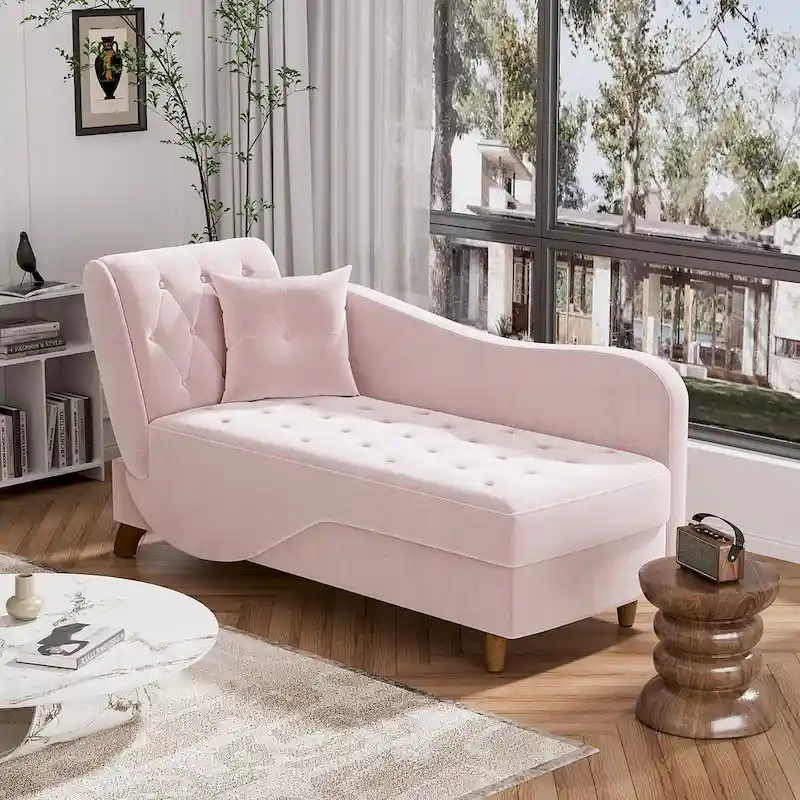 Ouyessir Upholstered Storage Chaise Lounge Chair with Left Armrest & Lumbar Pillow