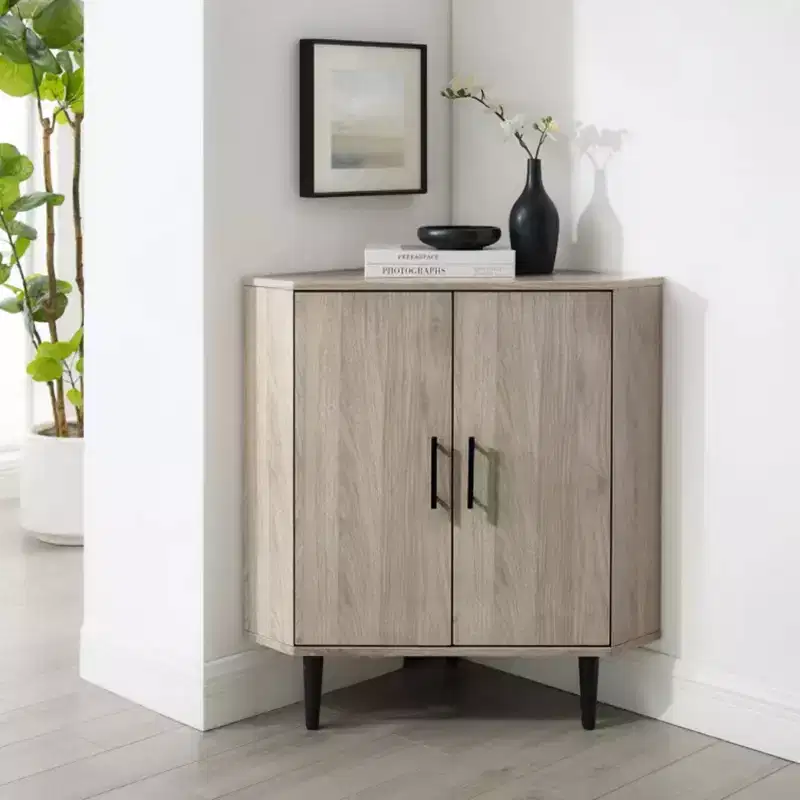 Modern 30 Triangle Wood Accent Corner Cabinet with 2 Doors