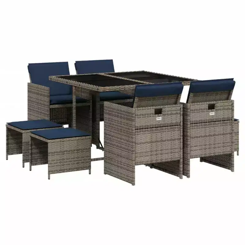vidaXL Patio Dining Set, 8-Seater Foldable Gray PE Rattan Outdoor Table and Chairs