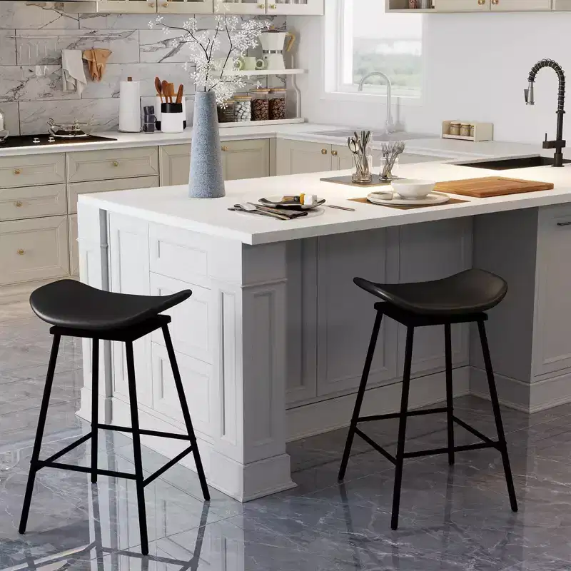 Costway Swivel Barstools Set of 2/4 Faux Leather Upholstered Backless Bar Height Chairs Black/Brown