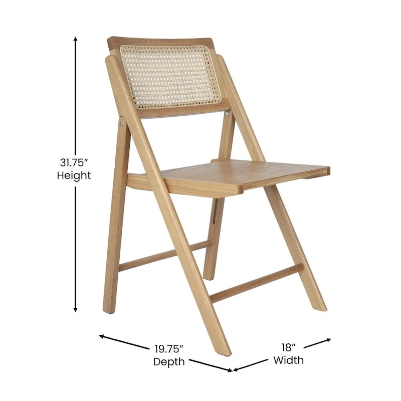 Folding Armless Cane Rattan Chairs with Breathable Woven Backrests - 2 Pack