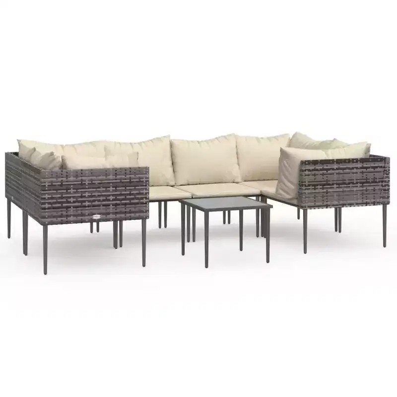 vidaXL Patio Furniture Set Outdoor Lounge Set with Cushions Gray Poly Rattan