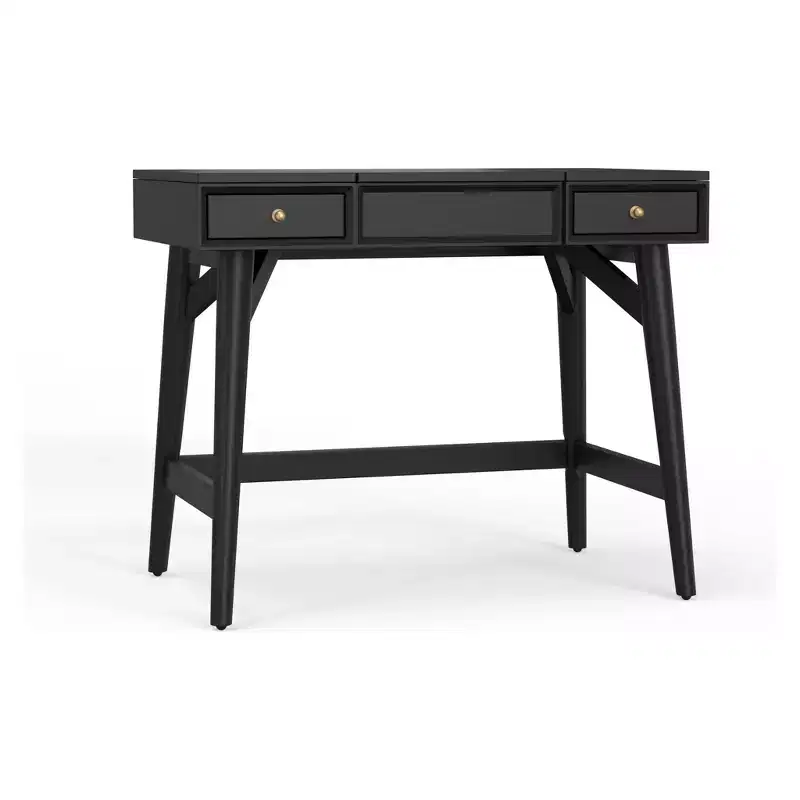 Mid-Century Bedroom Vanity with Flip Top Mirror, Black