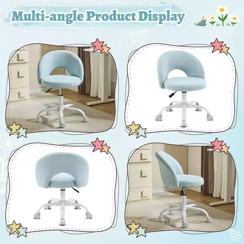 Swivel Upholstered Office Chair – Light Yellow Cotton & Linen, Height Adjustable, 300 lb Capacity