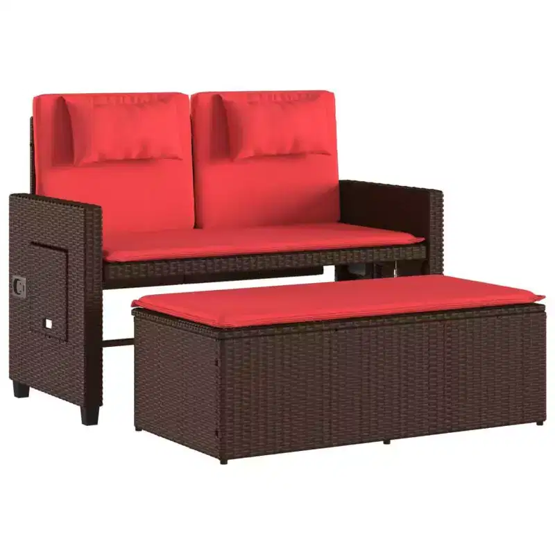 vidaXL Reclining Patio Bench with Cushions Seating Poly Rattan