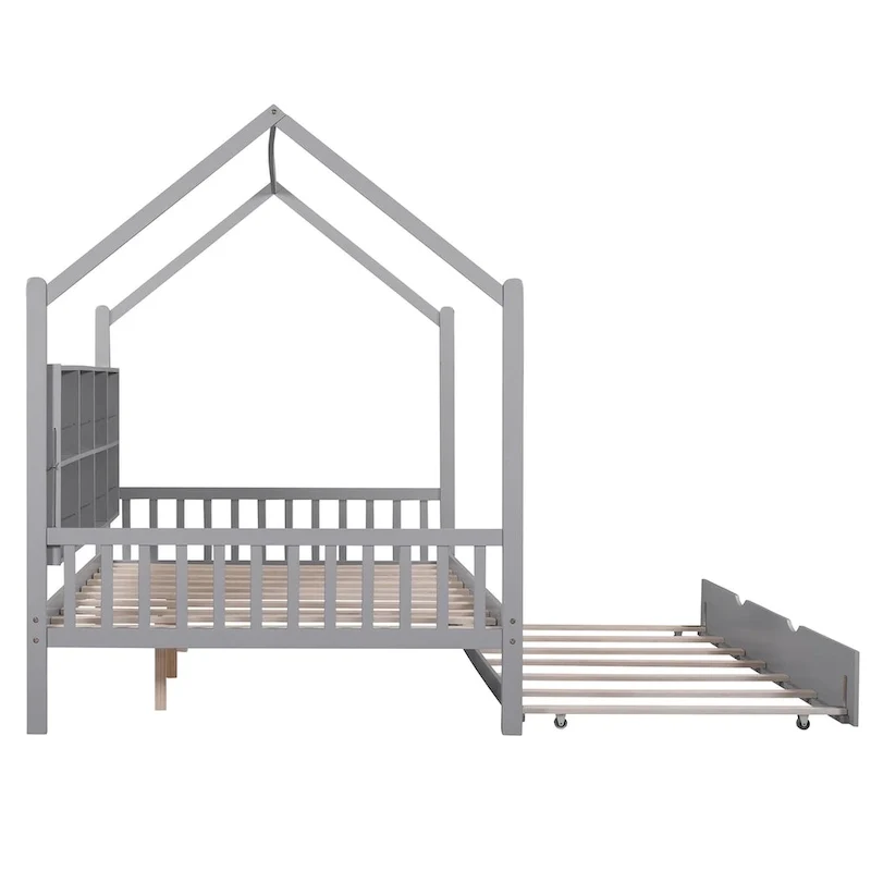 Full Solid Wood House Day Bed with Trundle