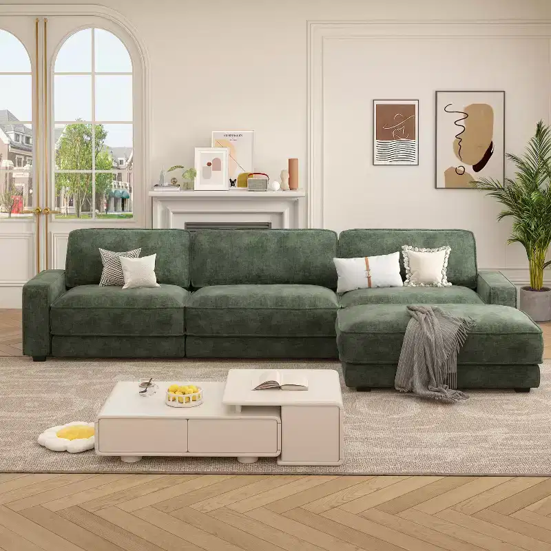 Dyonery 120 Modular Sectional Sofa, Cloud Sectional Couch with Deep Seat, Modern Modular L-Shape Sofa Couch with Chaise.