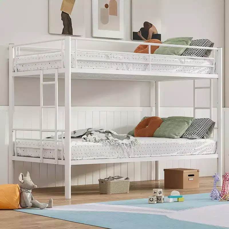 VECELO Metal Bunk Bed Twin Over Twin, Industrial Bunkbeds with Ladder and Full-Length Guardrail