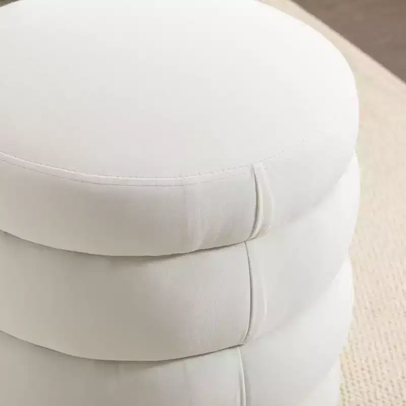 Soft Velvet Round Ottoman Footrest Stool, Ivory