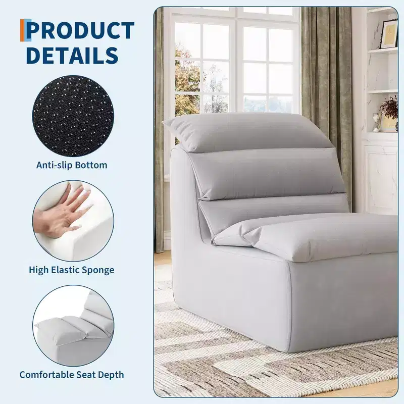Ergonomic Bean Bag Chair, with Back Support, Non-Slip Base, Modern Single Sofa, for Living Room, Bedroom, Office