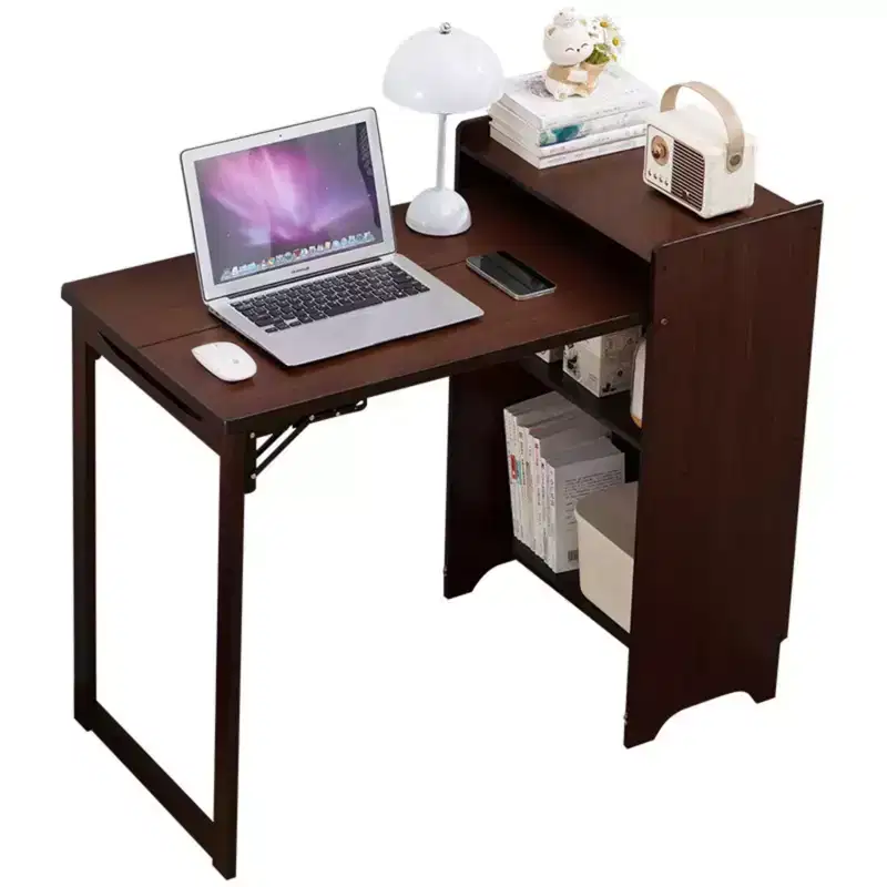 Bamboo Folding Desk with Hidden Storage & Built-In Socket – Walnut, 39