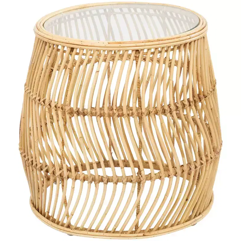 Olivia & May Rattan Handmade Wavy Woven Accent Table: No Assembly, Indoor Use, Coastal Style