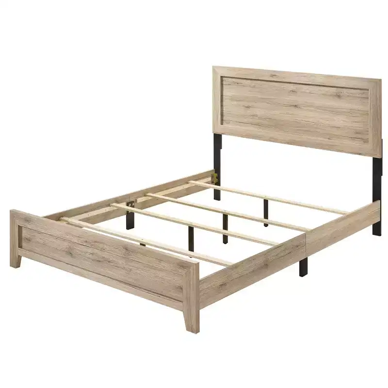 King Platform Bed with Grains and Knots, Natural Brown