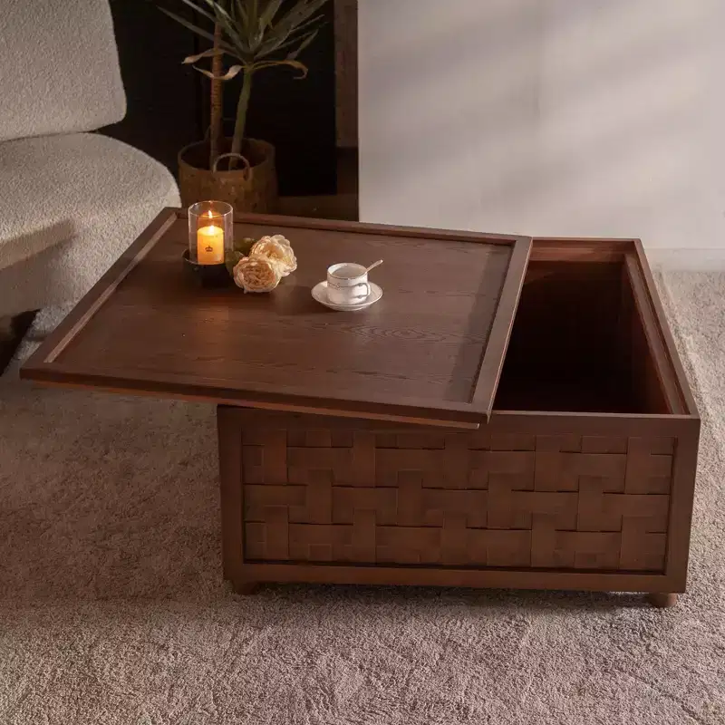 CLIHOME Farmhouse Coffee Table with Storage, Large Square Coffee Table for Living Room, Brown