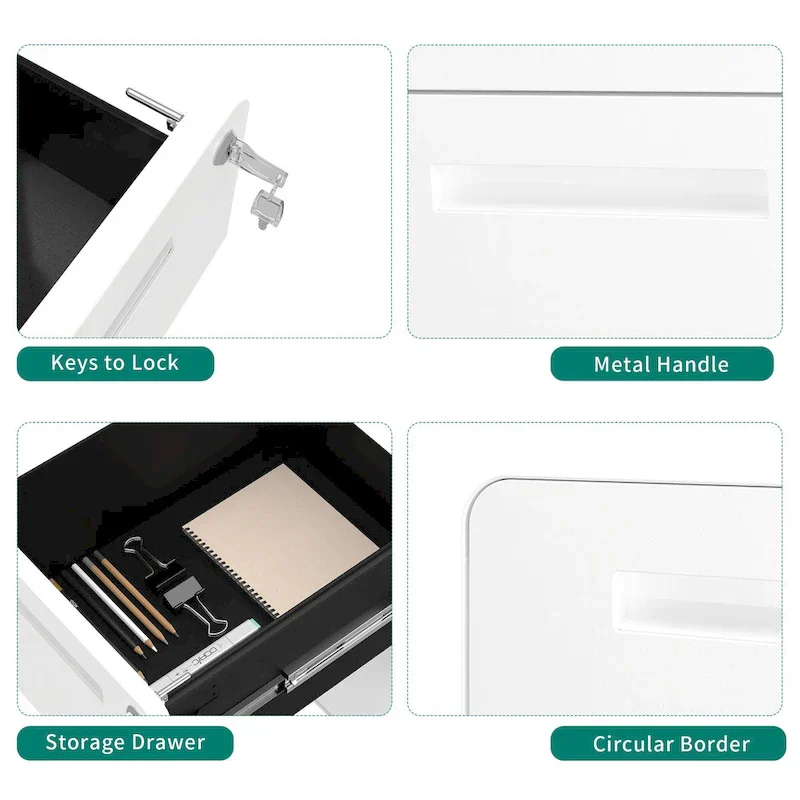 Black/White 2-Drawer Rolling Locking Steel File Cabinet for 1 Person