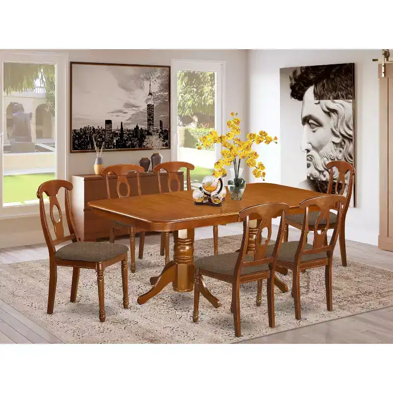 HomeStock Dining Table Set, Saddle Brown