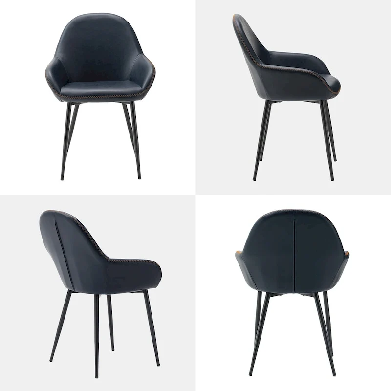 Glitzhome Set of 4 Mid-Century Leatherette Stitched Dining Accent Armchairs