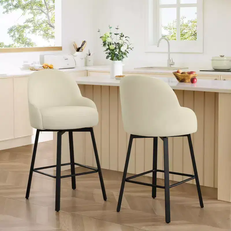 Spruce&Spring Modern Swivel Counter Stool with Curved Low Back & Plush Upholstered Seat