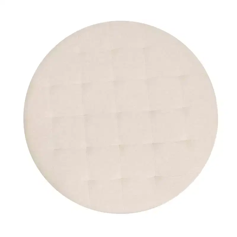 34 Round Cotton Linen Tufted Ottoman with Metal Frame