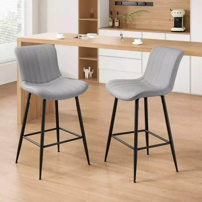 MAYEERTY Dining Chairs Set of 2 Faux Leather Metal Legs Kitchen & Dining Room Chairs for Dining Room Gray