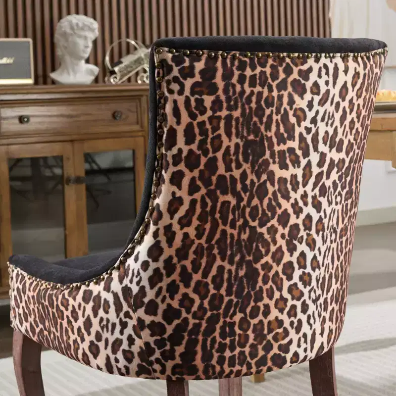 Okak Retro Dining Chairs Set of 2, Comfy Fabric Chairs with Thick Cushions, Kitchen Side Chairs with Solid Wood Legs Bronze Nail Head