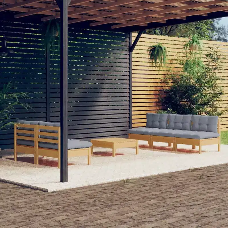 vidaXL Garden Lounge Set Grey Solid pinewood and polyester Modular