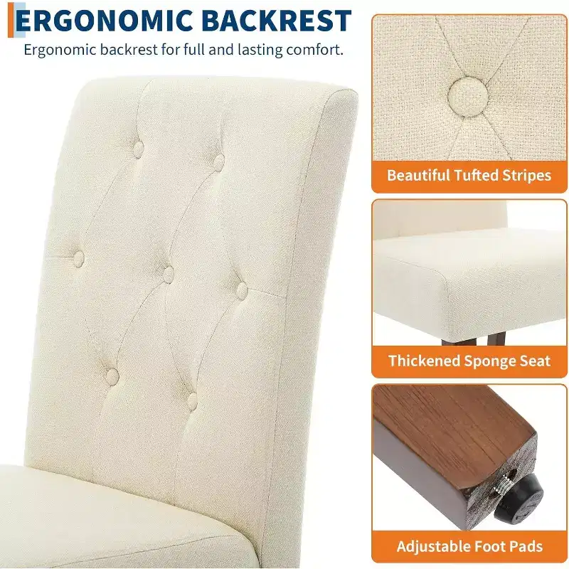 Button Tufted Parsons Dining Chairs Set of 2, Upholstered Fabric Kitchen Chairs with Padded Seats & Wood Legs, Living Room Kitchen Furniture