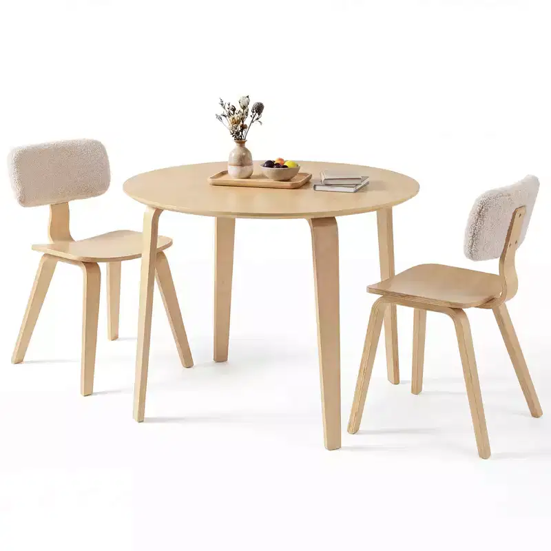 Costway 3 PCS/5 PCS Dining Table Set with 2/4 Padded Dining Chairs, Circle Dinner Dinette Table Beige & Natural/Gray & Walnut