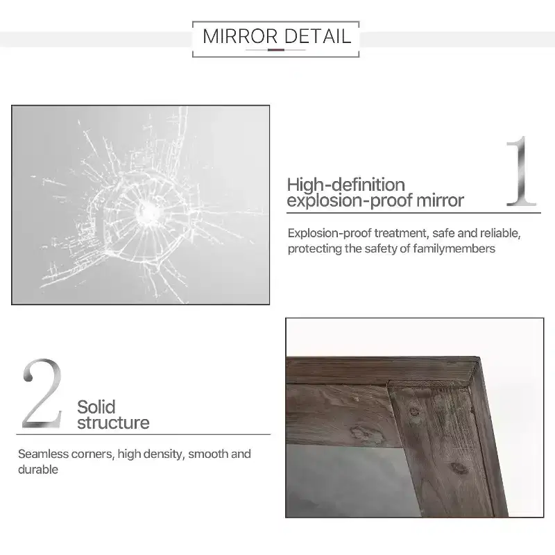Tan Solid Wood Hollow-Center Wide Frame Mirror 147x61x6cm