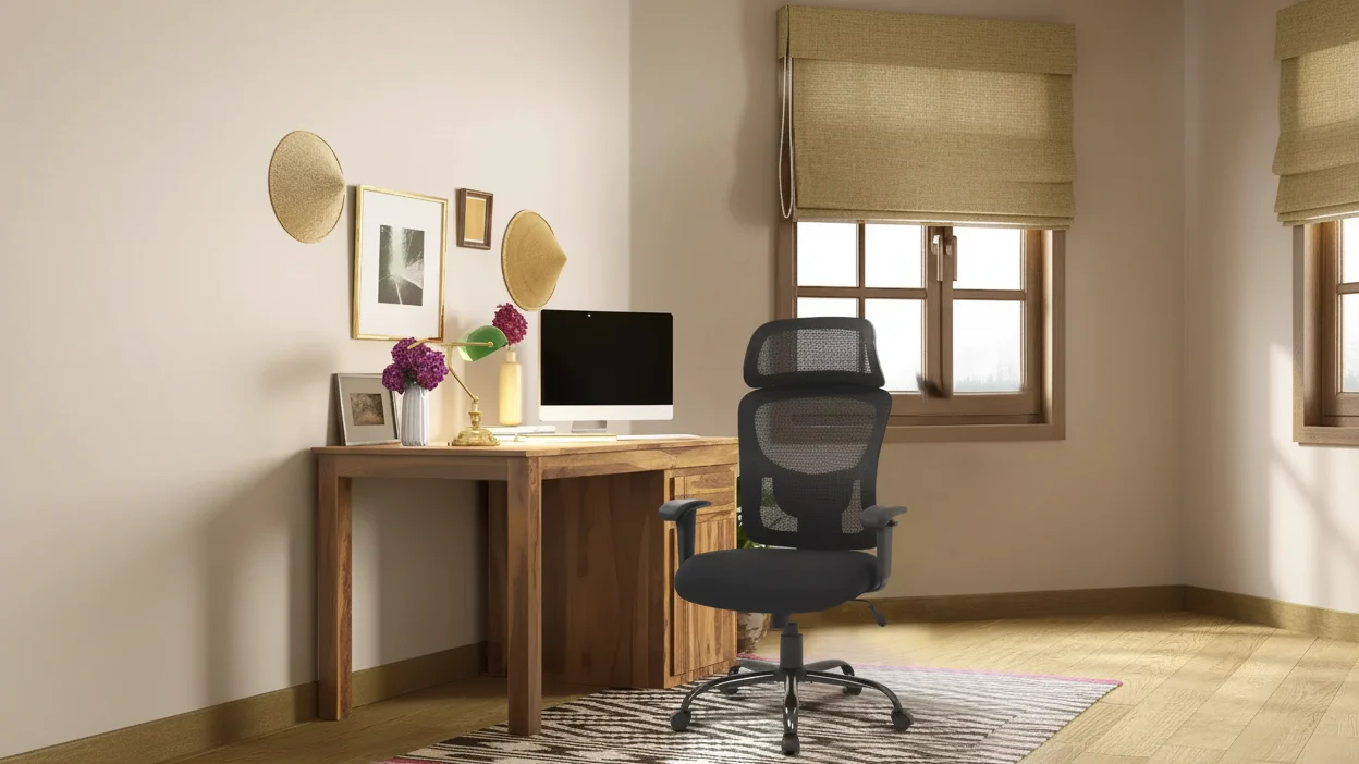 Black Mesh Office Chair, Adjustable Height & Lumbar, Single Seat