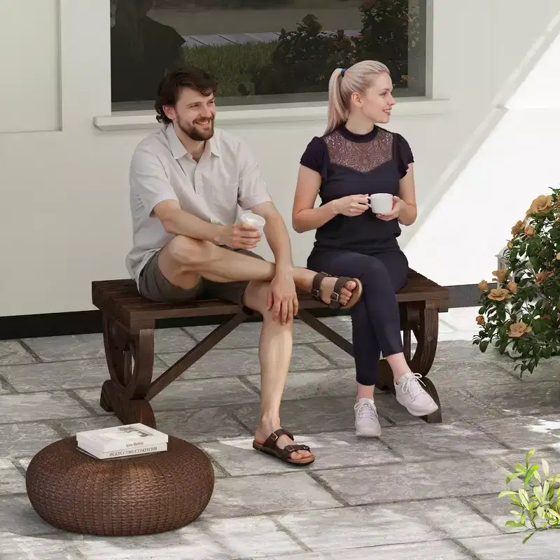2-Person Garden Bench Outdoor Wagon Wheel Porch Bench for Backyard, Patio