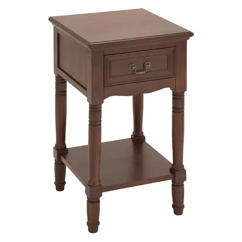 Olivia & May Wood Square Beveled Edge End Table Chestnut: Traditional Style, Rectangular Shape, Storage Drawer