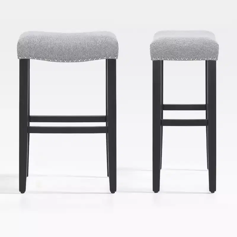 WestinTrends 29 Upholstered Saddle Seat Bar Stool (Set of 2), Black/Gray