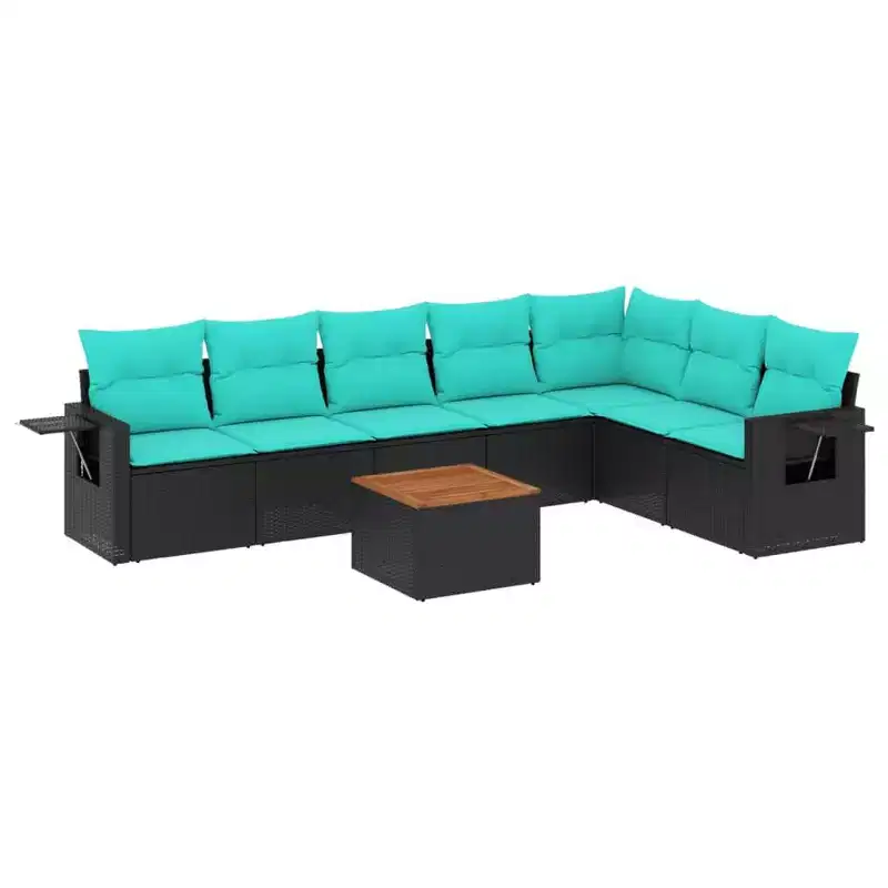vidaXL 8 Piece Patio Sofa Set with Cushions Black Poly Rattan