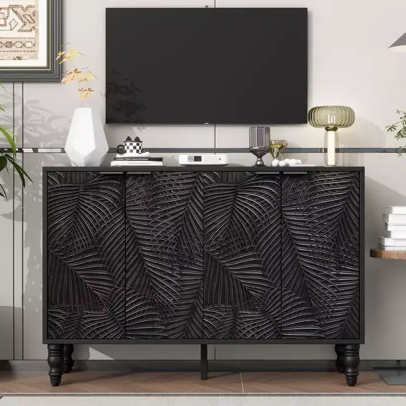MAYEERTY Modern TV Stand Entertainment Center Media Console with 2 Spacious Storage Space Solid Wood for Living Room