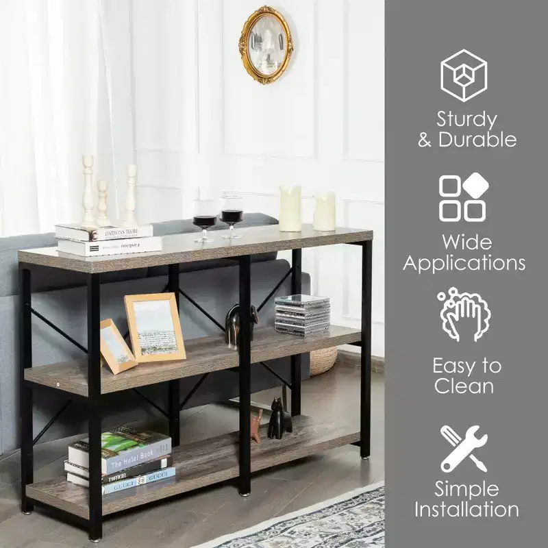 Costway 47'' Console Table 3 Tier Industrial Sofa Table Metal Frame