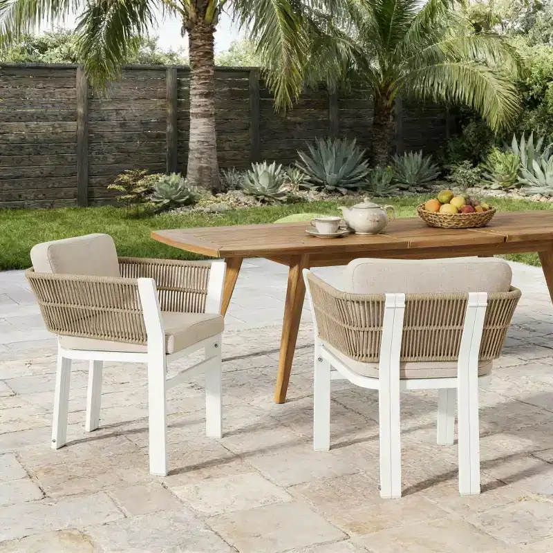 MAYEERTY Set of 2 Patio Aluminum Outdoor Chairs with Rattan Accent & Weather-Resistant Cushions