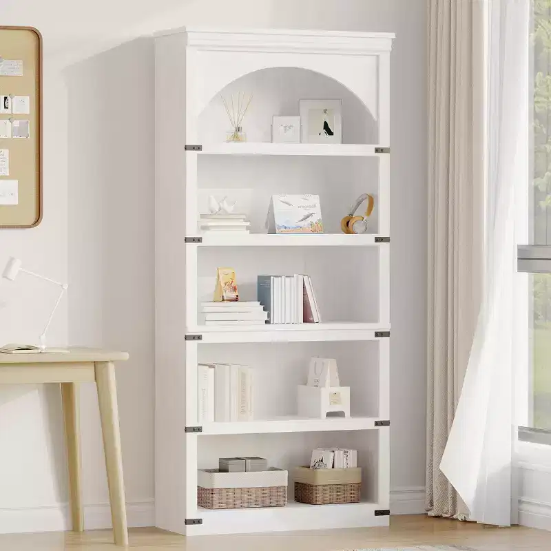 Arched Bookcase, 5-Tier Bookshelf, 68.7-inch High Farmhouse Style Bookcase, Curved Storage Rack for Home Office, Living Room