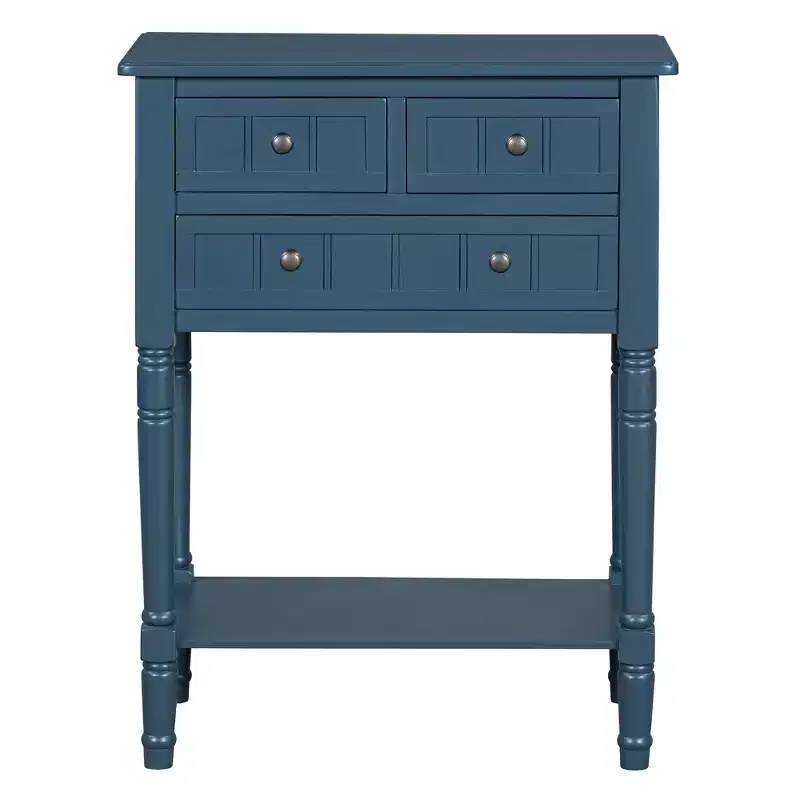 Bellemave Narrow Console Table, Slim Sofa Table with Three Storage Drawers and Bottom Shelf (Dark blue)